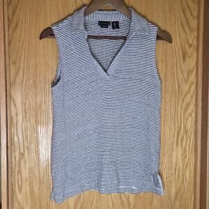 Tahari Blue and White Striped Linen Sleeveless Top Size Medium